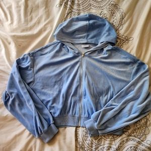 BABY BLUE VELVET ANGEL EMBROIDERED SWEATER